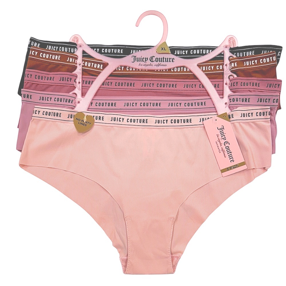 JUICY COUTURE Intimates 5 Pack Panties No Panty Lines Ribbed STYLE JC1626 NWT XL